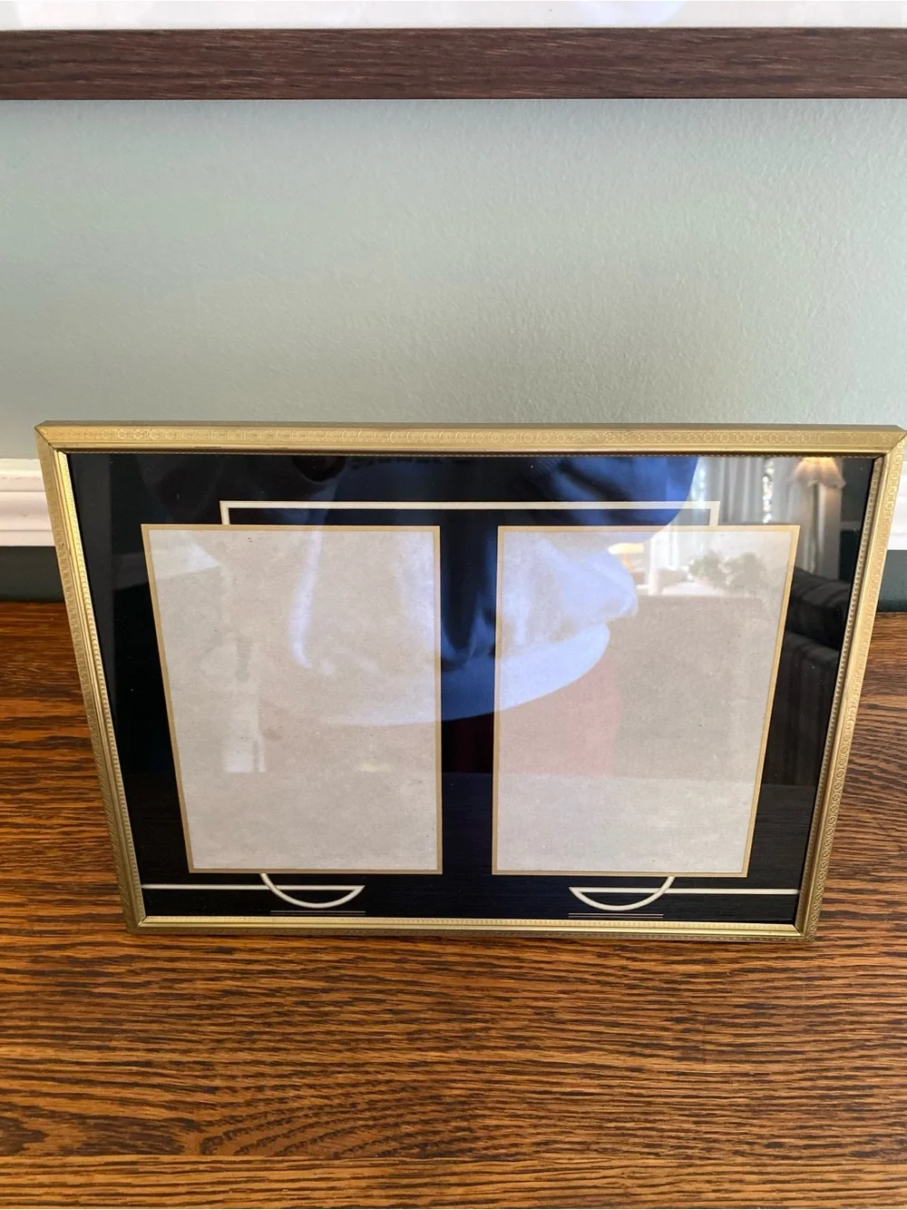 Vintage Art Deco Double Picture Frame Gold Black 4x6 Photo Openings